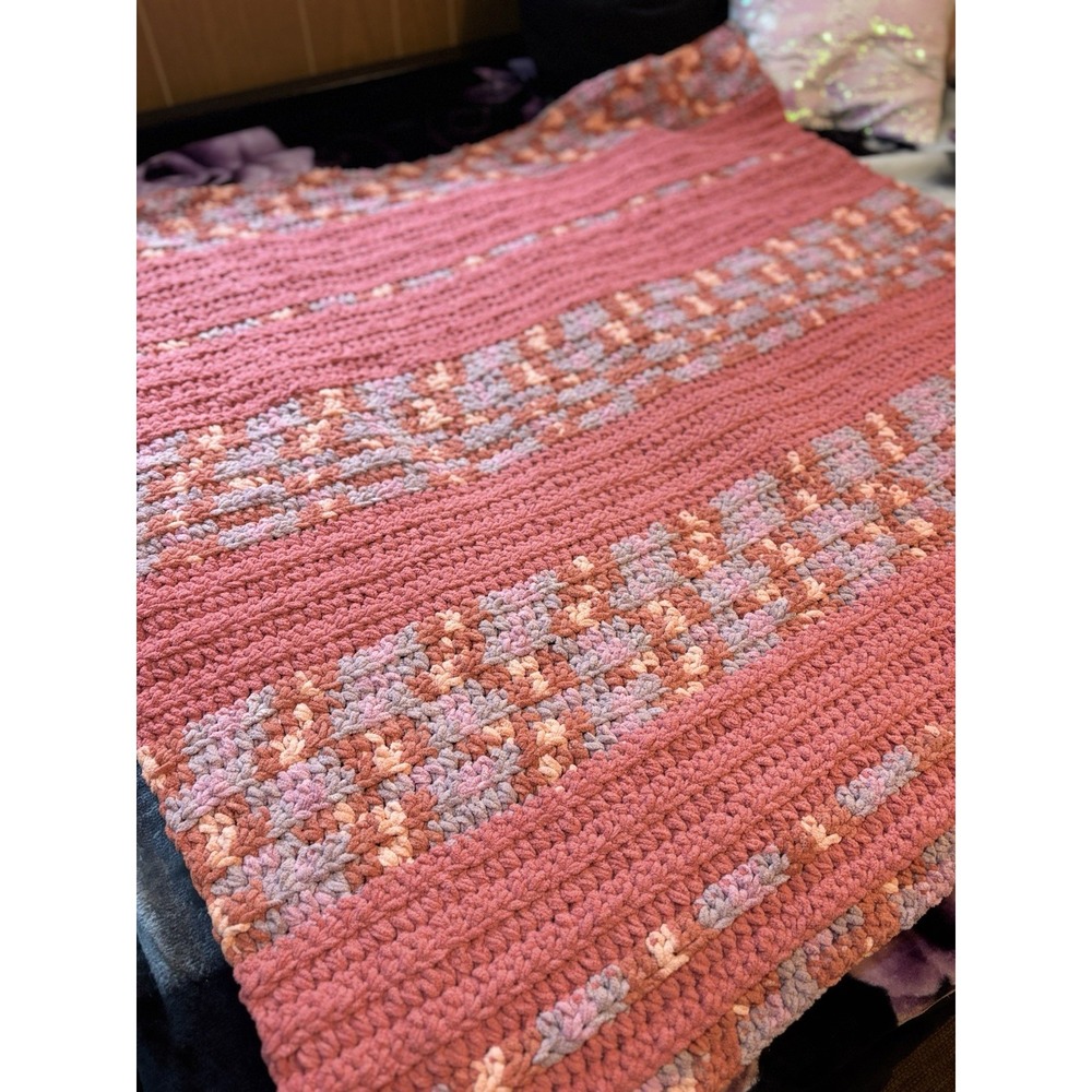 Handmade Crocheted Pink/Orange Blanket Baby Couch Lap Soft Chunky 45x47